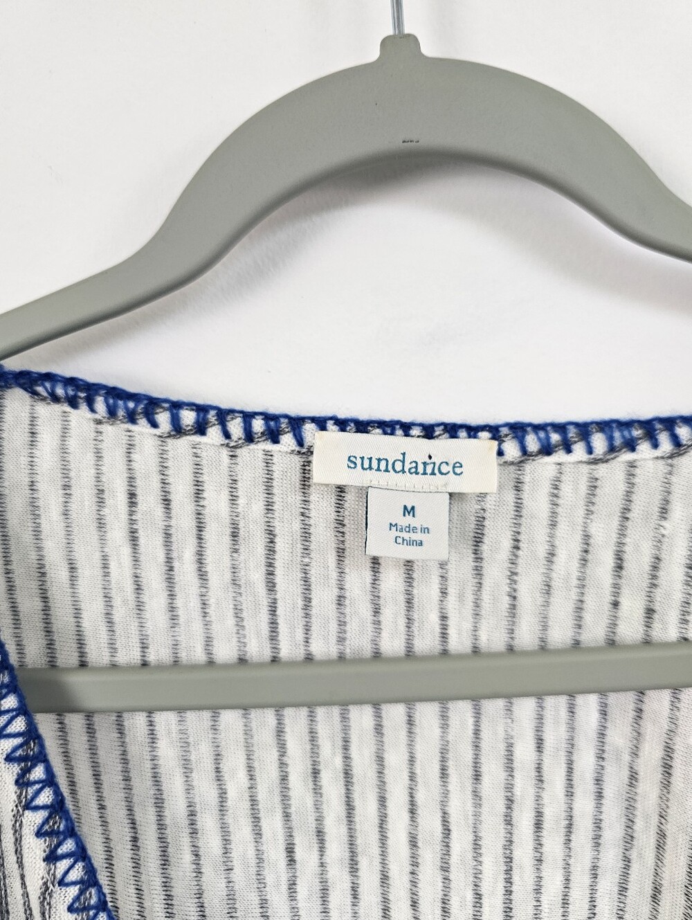 Sundance Freya Yarn Dyed Linen Blend Faux Wrap Striped Whipstitch Blouse - Picture 4 of 8
